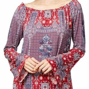 BCBGeneration Chili Pepper Off-Shoulder Shift Dress Large Ruffle Bell Sleeve